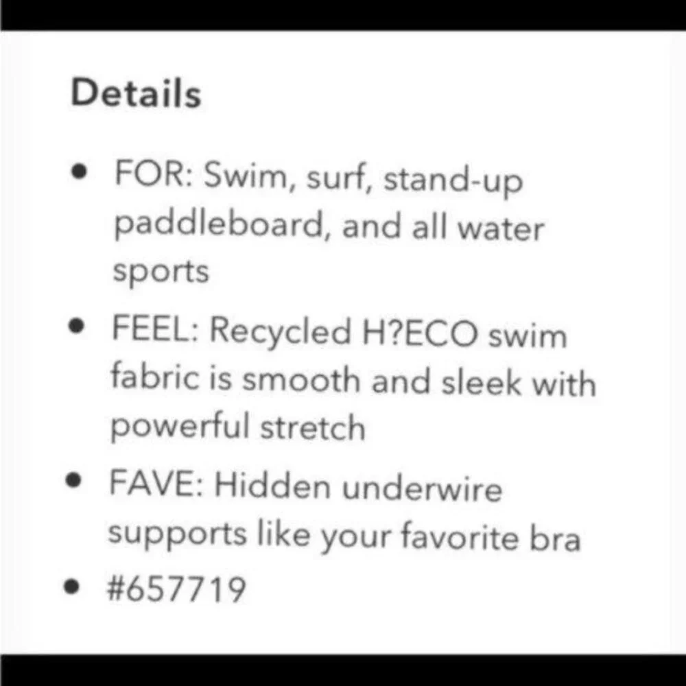 Athleta‎ Square Neck Bra Cup Swim Tankini Black UPF 50+ Beach Vacation